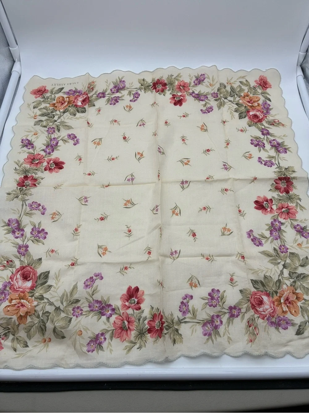 Laura Ashley Floral Scalloped Edge Handkerchief
